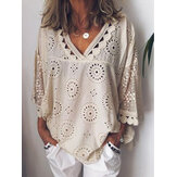 Women Casual Hollow V-Neck Loose Blouse