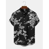 Herren-Henley-Hemden mit kurzen Ärmeln und monochromem floralem Texturdruck