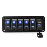 Panel de interruptores basculantes impermeables con LED, interruptor automático y 4/5/6 botones verdes para vehículos y embarcaciones