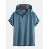 Hombres 100% algodón con capucha con cordón Botones Camisetas casuales en color liso