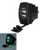 12V~24V Green LED Backlit Car Boat Dual USB Charger 5V 3.1A Output Rocker Switch
