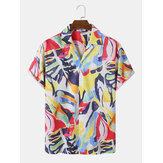 Heren Colorful Overhemden met abstracte print en reverskraag en korte mouwen