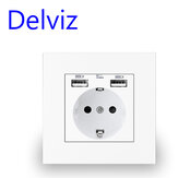 DELVIZ EU AC 110V-250V 16A Enchufe de corriente empotrado en la pared con doble USB para el hogar