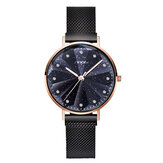 SINOBI 9793 Estrella de cristal de lujo en forma de pétalo Dial Mujer Reloj de cuarzo de acero de moda completa