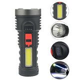 BIKIGHT 4-Modes Long Throw LED Flashlight With COB Sidelight Portable LED Torch Power Indicator For Hunting Fishing