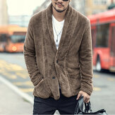 ChArmkpR Mens Casual Winter Fleece Warm V-Neck Solid Color Coats