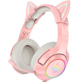 ONIKUMA Przewodowe Słuchawki Stereofoniczne Wygłuszające Hałas Głośniki Dynamiczne Zestaw Słuchawkowy 3,5 MM RGB Różowe Uszy Kocie Regulowane Słuchawki nauszne do gier z Mikrofonem