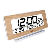 FanJu FJ3523W Desk Clock Electronic Digital Table Clock LED Wooden Indoor Thermometer