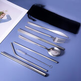 مجموعة أدوات مائدة من التيتانيوم المطلي بالفولاذ المقاوم للصدأ 304 من ٩ قطع: سكين، شوكة، ملعقة، أعواد طعام، وقشاطات