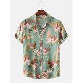 Ανδρικό Μπλουζάκι με σύνθεση από βαμβάκι με κοντά μανίκια, γιακά με σχέδιο λουλουδιών για διακοπές στη Χαβάη Holiady