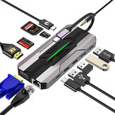 USB 3.0 Typ-C Dockingstation mit 13-in-1 Funktion: USB2.0*2, USB3.0*2, USB-C-Datenleitung PD100W, USB-C 4K@30Hz, HDMI 1080P@60Hz, VGA 10/100/1000Mbps Netzwerk, SD/TF&MS Kartenleser, 3,5-mm-Audio-Multiports USB Hubs Splitter für Telefon, Fernseher, Tablet, Laptop