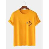 Mужская улыбка Черная надпись на груди О-образный вырез Свободная футболка с коротким рукавом