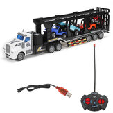QH-200-7 1/48 27MHZ 4CH RC Auto Truck Kid Speelgoed Afstandsbediening Dubbellaagse Transporter met 4 Kleine Voertuigen Jongens Cadeau