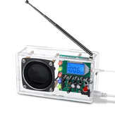 Kit de montagem para rádio FM não montado com peças. O kit inclui um amplificador digital com indicador de frequência elétrica e um receptor de transmissão de programas.