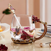 Szkło emaliowane Rose Flower Tea Cup Set Łyżka Coffee Cup Cold Drinks Mug