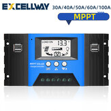 Contrôleur de charge solaire MPPT EXCELLWAY 30/40/50/60/100A avec écran LCD, double régulateur USB pour panneau solaire et batterie