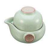 Jarro de chá de viagem chinês feito à mão em cerâmica Ru Kiln Kung Fu, xícara de chá, e saco de transporte