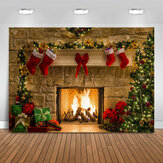 Tło fotograficzne ozdobione kominem i czerwonymi skarpetkami na Boże Narodzenie o wymiarach 5x3 stopy, 7x5 stóp oraz 10x7 stóp