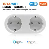 2 az 1-ben Tuya WIFI Smart Socket Dual Outlet EU Plug Hangvezérléses Wireless Smart Socket APP Távoli vezérlő Alexa Google Home-val