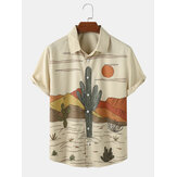 Heren Cactus Woestijnlandschap Print Tropische Plant Shirts met korte mouwen