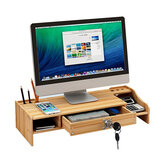 Supporto in legno per monitor del computer con ripiano rialzato per tastiera su scrivania per ufficio