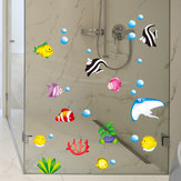 Adesivo removível de parede para banheiro com mundo oceânico de peixes tropicais e bolhas