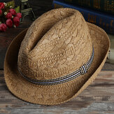 Mens Outdoor Handmade Woven Straw Jazz Hat Sun Protection Short Brimmed  Fedora Cap Visor