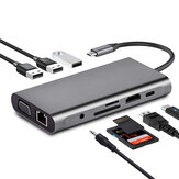 Bakeey 10 σε 1 Τριπλή Οθόνη USB Type-C Hub Docking Station With 4K HD Display /1080P VGA / RJ45 Network Port /100W USB-C PD3.0 Power Delivery / Θύρα μεταφοράς δεδομένων USB-C /3*3USB. /Αναγνώστες κα
