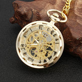 Mechanische Uhr mit hohler Skelettuhr Vintage Kette - Hunter Gold - Vollglas - Taschenuhr