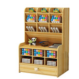 Porta lápices de madera y caja de almacenamiento para escritorio, organizador de suministros de oficina en casa con cajón