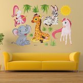 Αποσπώμενο αυτοκόλλητο τοίχου με κινούμενα σχέδια ζώων, ελέφαντα, καμηλοπάρδαλη, γρασίδι, διακόσμηση σπιτιού