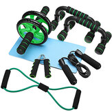 Kit de 7 roulettes abdominales Barre de pompes Corde à sauter Poignée de main genou pad Bande de résistance Équipement de fitness à domicile