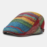 Collrown Men Knit Stripe Pattern Mixed Rainbow Color Retro Casual Outdoor Forward Hat Beret Hat