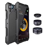 198 ° Fisheye lente + 15X Macro lente + Grandangolo lente + IP54 Custodia in alluminio antiurto impermeabile per iPhone X 