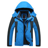 Mens Spring Outdoor Fleece Stand Collar Waterproof Windproof Hooded Detachable Jacket Big Size S-6XL