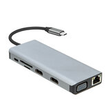 Adaptador de estación de acoplamiento de concentrador USB-C triple Pantalla 12 en 1 con 2 puertos USB 3.0 / 2 puertos USB 2.0 / red Gigabit RJ45 / suministro de energía PD3.0 de 100 W Type-C / 2 * HDMI 4K HD Pantalla / VGA / conector de audio de 3,5 mm 