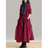Casual Women Long Sleeve Solid Color Pockets Lace-up Long Outerwear Coats