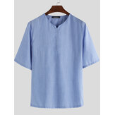 Ανδρικά καλοκαιρινά μπλουζάκια V-Neck με κοντό μανίκι, αναπνεύσιμο χαλαρό πουκάμισο