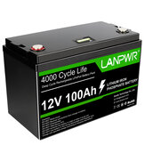[EU直接] LANPWR 12V 100Ah 1280W LiFePO4リチウムバッテリーパック バックアップ電源 1280Whエネルギー 4000回以上のディープサイクル 100A BMS内蔵 24.25ポンド 軽量 シリーズパラレル対応 最大のバックアップ電源RVボート太陽トローリングモーターオフグリッド用