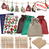 JOYXEON 87PCS Christmas Hanging Advent Calendars Countdown Drawstring Gift Bags Candy Biscuit Pouches Present Gift Wrap