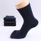 Mens Solid Color Cotton Casual Summer Breathable Deodorant Middle Tube Five Toes Socks
