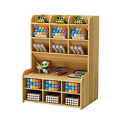 Caja de almacenamiento de lápices y bolígrafos de madera, organizador inclinado de escritorio para suministros de oficina en el hogar