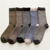 5 pares de Dacron de lana para hombre, jacquard a rayas finas y onduladas, moda cálida calcetines