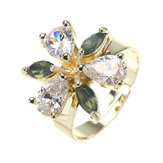 JASSY® Mulheres elegantes anel ajustável Gold Plated Trinity Drop Flower Zircon Gift Gemstone Jewelry