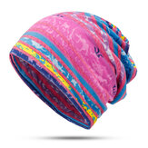 Dames katoenen oorbeschermers Rainbow Stripe Beanie muts sjaal Outdoor dubbele lagen skullcap