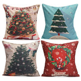 43X43cm Albero di Natale pupazzi di neve Regalo Moda Copertura di cuscino in cotone e lino Decorazione per la casa di Babbo Natale