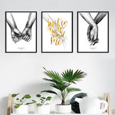 3pcs Affiche nordique Peinture minimaliste à suspendre 50*70cm Impressions sur toile en noir et blanc Amour Images murales pour le salon Non encadrées