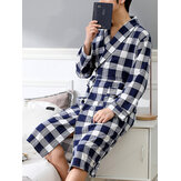 Мужской плед с длинным рукавом удобный пижамы халат домашний Халат с карманом