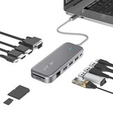 Concentrateur de données USB-C BlitzWolf® BW-TH11 11-en-1 avec deux ports HDMI 4K@30Hz, un port VGA 1080P 60Hz, USB3.0, USB2.0, LAN RJ45 de 1000 Mbps, emplacements pour cartes SD et TF, charge PD Type-C jusqu'à 100W