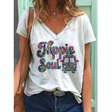 T-shirt da donna casual allentata con stampa floreale casuale alfabeto